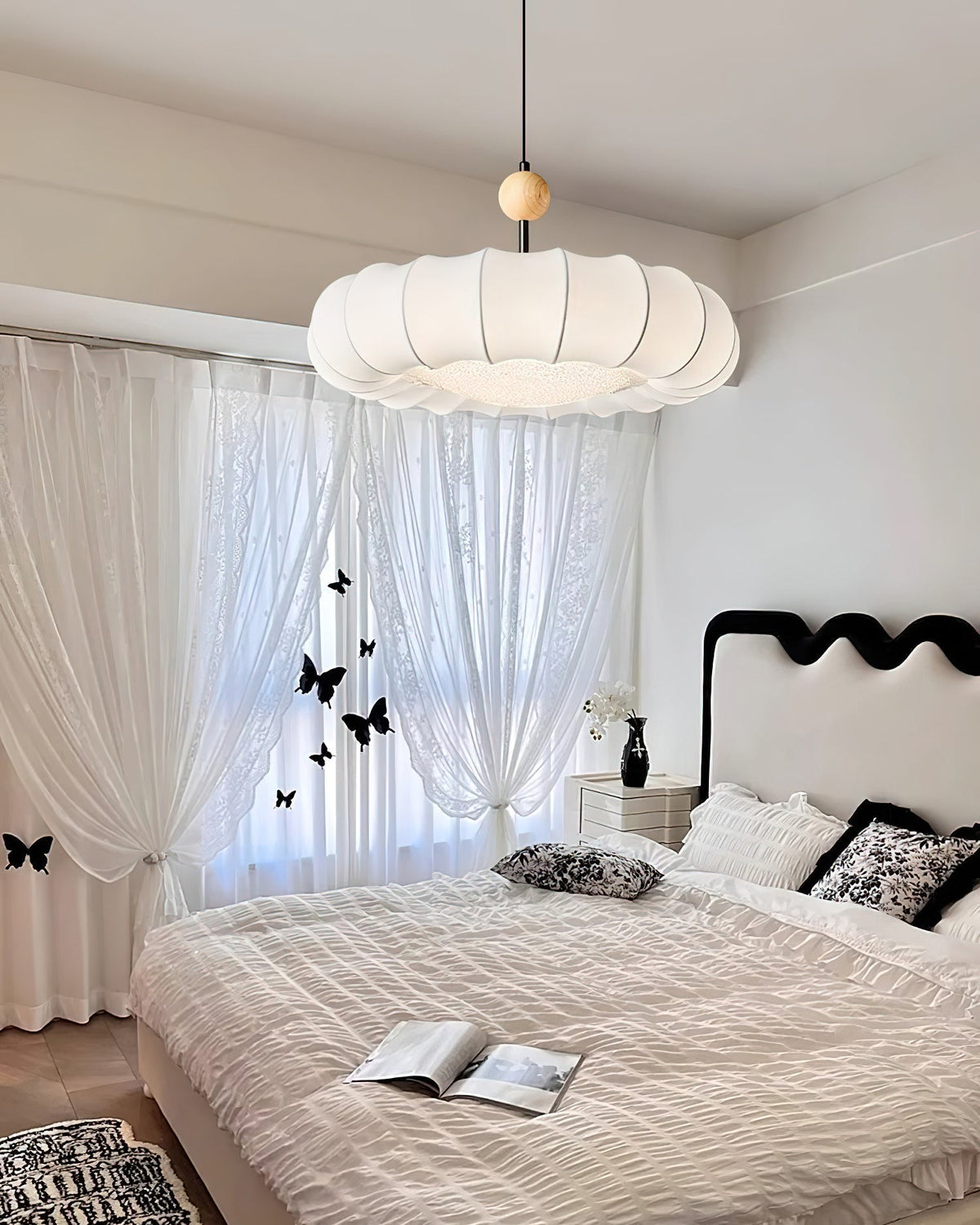 Virelli Lampe Pendante Abat-jour en Tissu Pétale Perle en Bois Wabi-Sabi Organique Cozy - Neutralighting