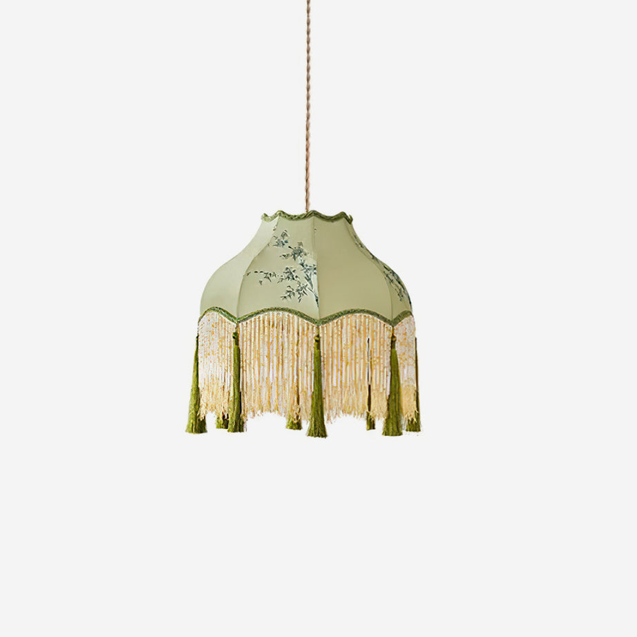 Angelika Suspension Lampe en Tissu Écaille Bambou Pompon - Neutralighting