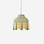 Angelika Suspension Lampe en Tissu Écaille Bambou Pompon - Neutralighting