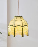 Angelika Suspension Lampe en Tissu Écaille Bambou Pompon - Neutralighting