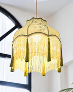 Angelika Suspension Lampe en Tissu Écaille Bambou Pompon - Neutralighting