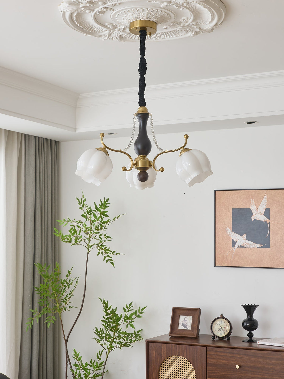 Lustra Chandelier Bois Verre Vintage - Neutralighting