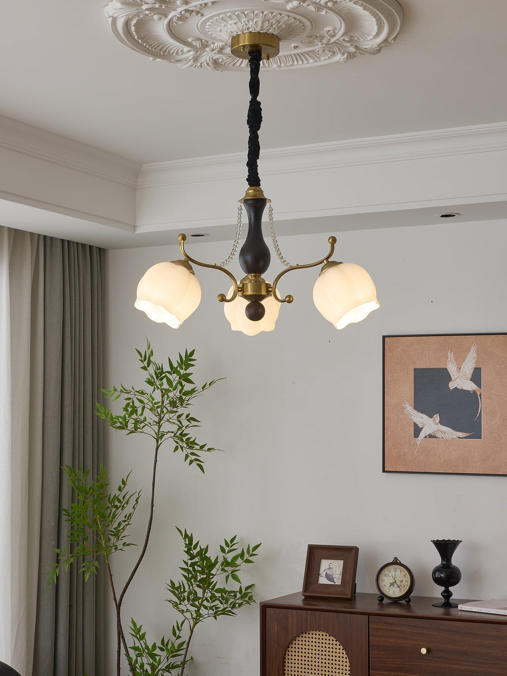 Lustra Chandelier Bois Verre Vintage - Neutralighting
