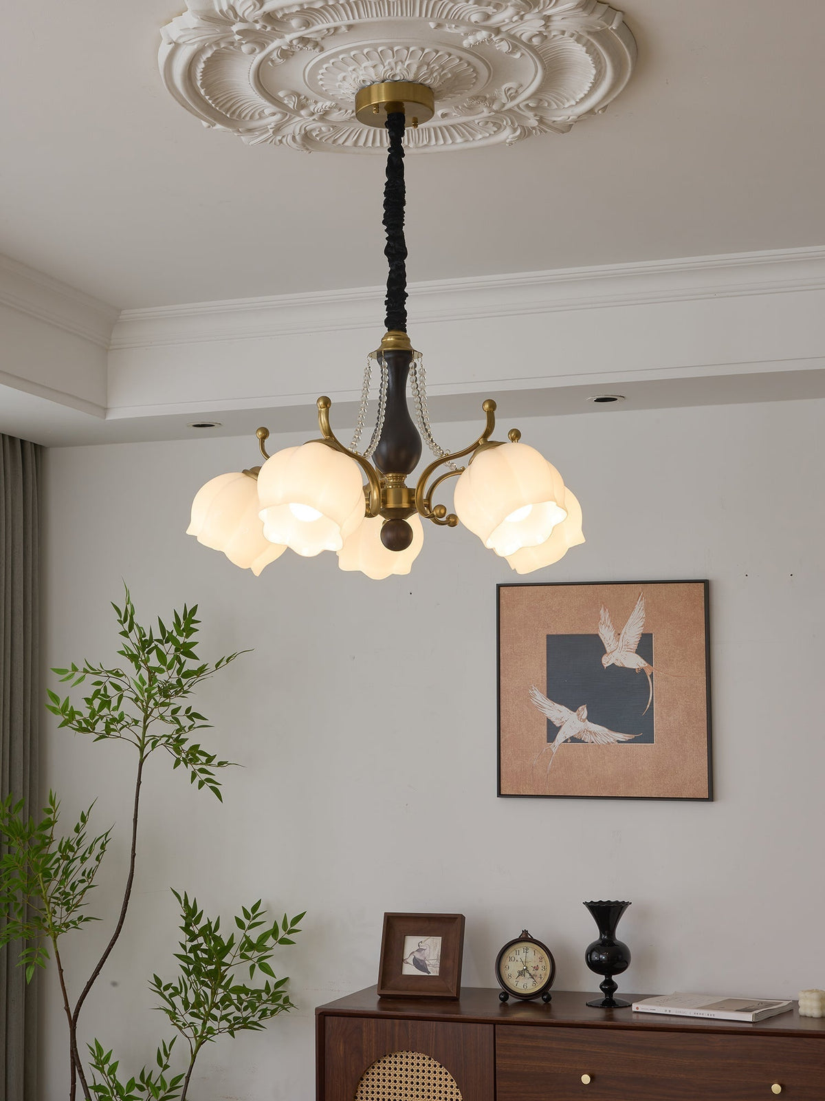 Lustra Chandelier Bois Verre Vintage - Neutralighting