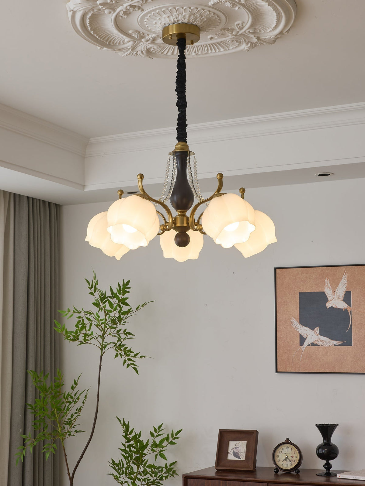 Lustra Chandelier Bois Verre Vintage - Neutralighting