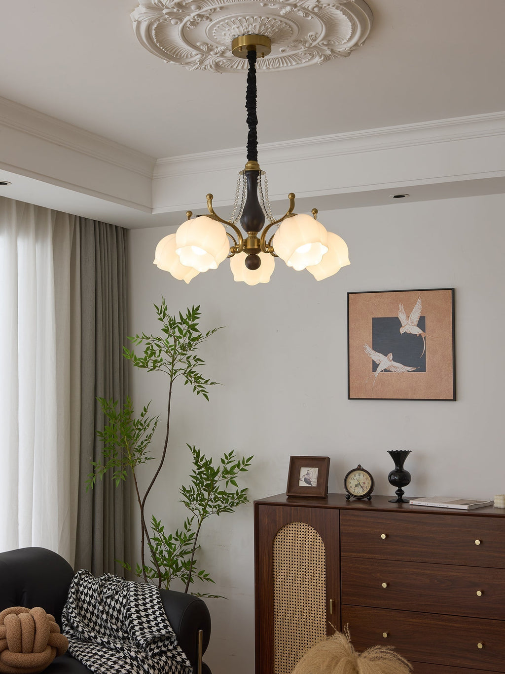 Lustra Chandelier Bois Verre Vintage - Neutralighting