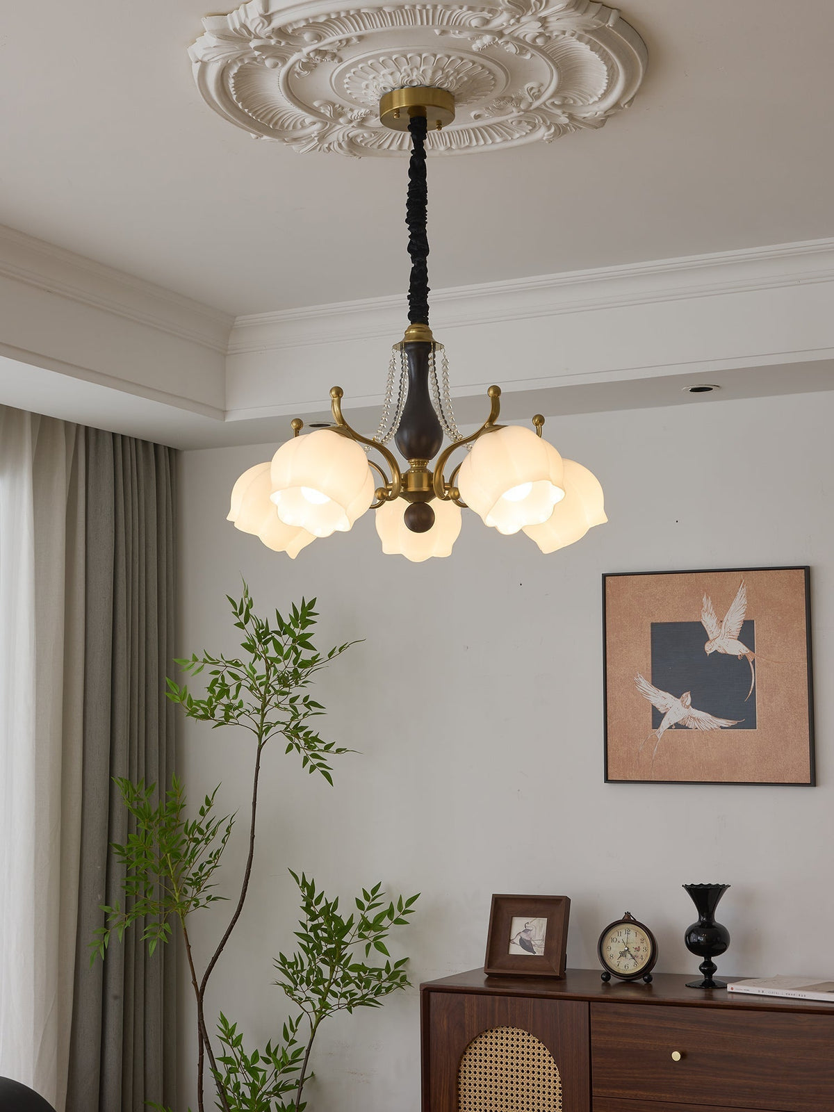 Lustra Chandelier Bois Verre Vintage - Neutralighting
