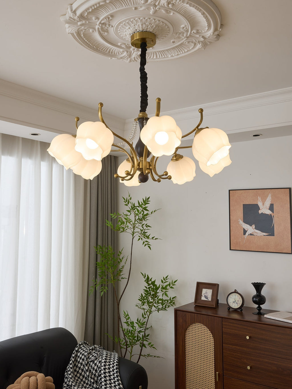 Lustra Chandelier Bois Verre Vintage - Neutralighting