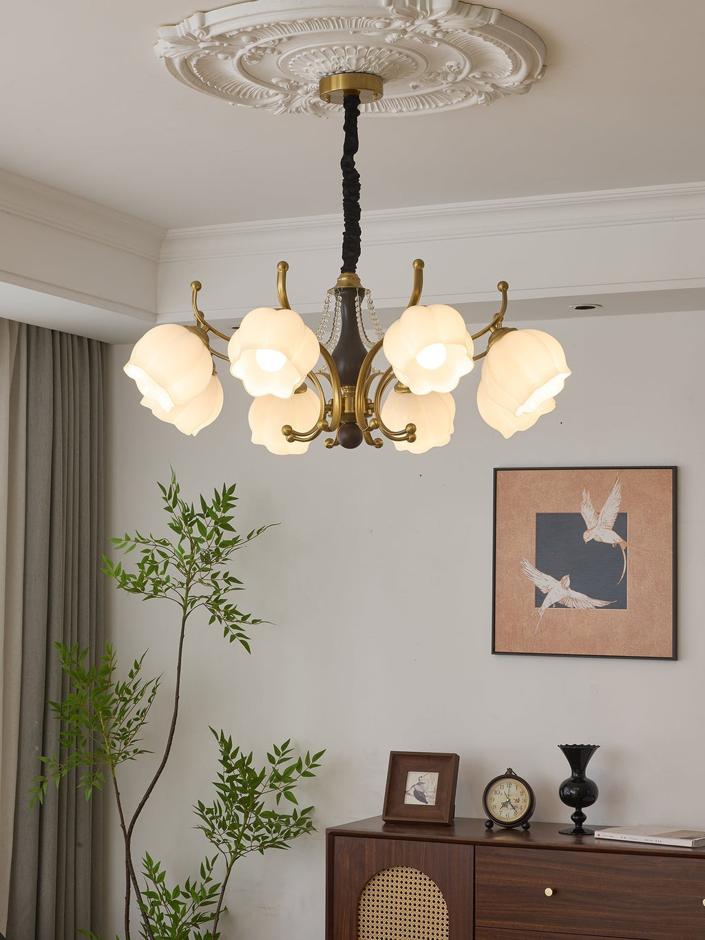Lustra Chandelier Bois Verre Vintage - Neutralighting