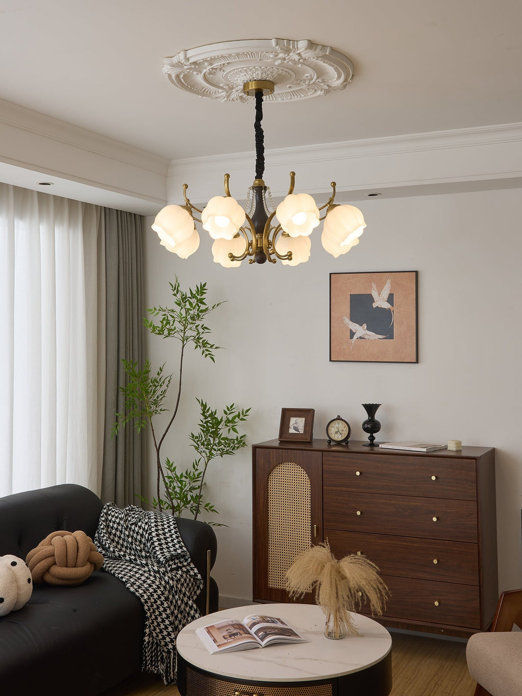 Lustra Chandelier Bois Verre Vintage - Neutralighting