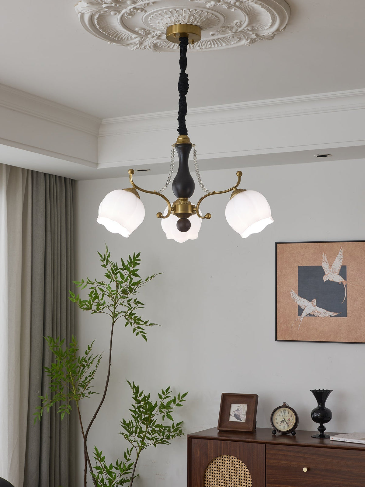 Lustra Chandelier Bois Verre Vintage - Neutralighting