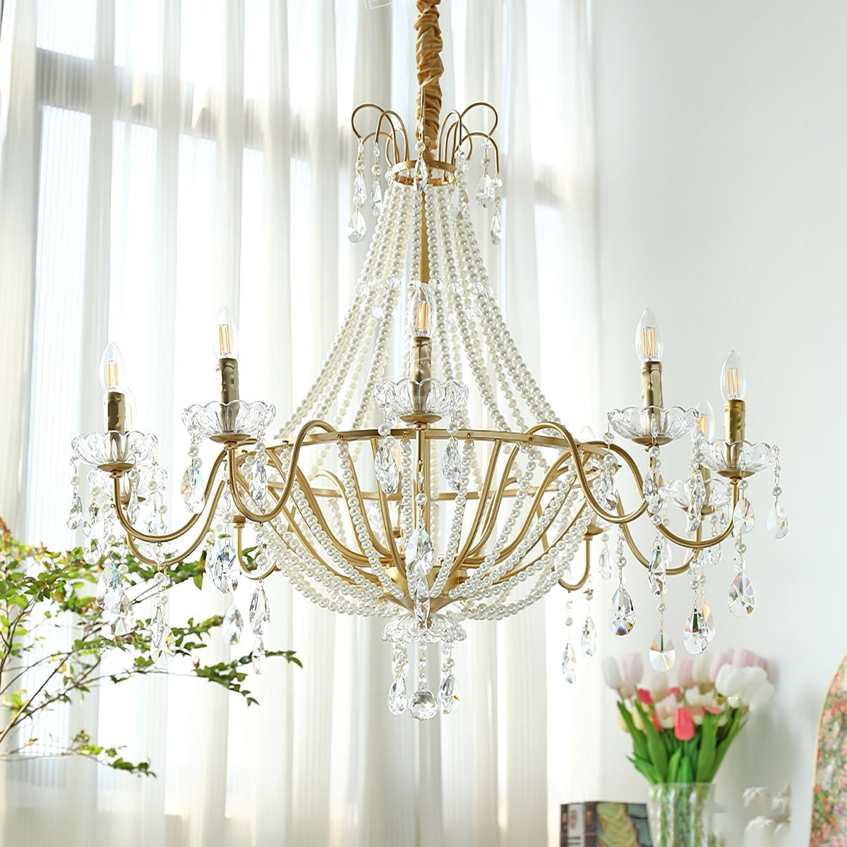 Eurvaros Lustre vintage en cristal et laiton - Neutralighting