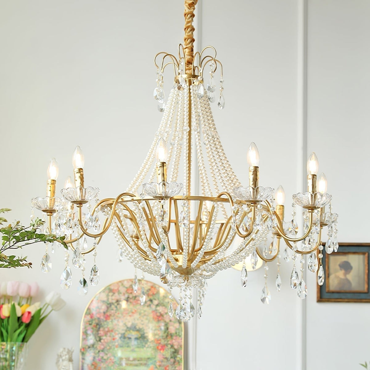 Eurvaros Lustre vintage en cristal et laiton - Neutralighting