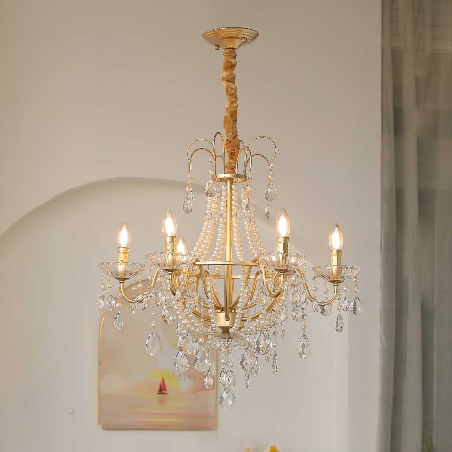 Eurvaros Lustre vintage en cristal et laiton - Neutralighting