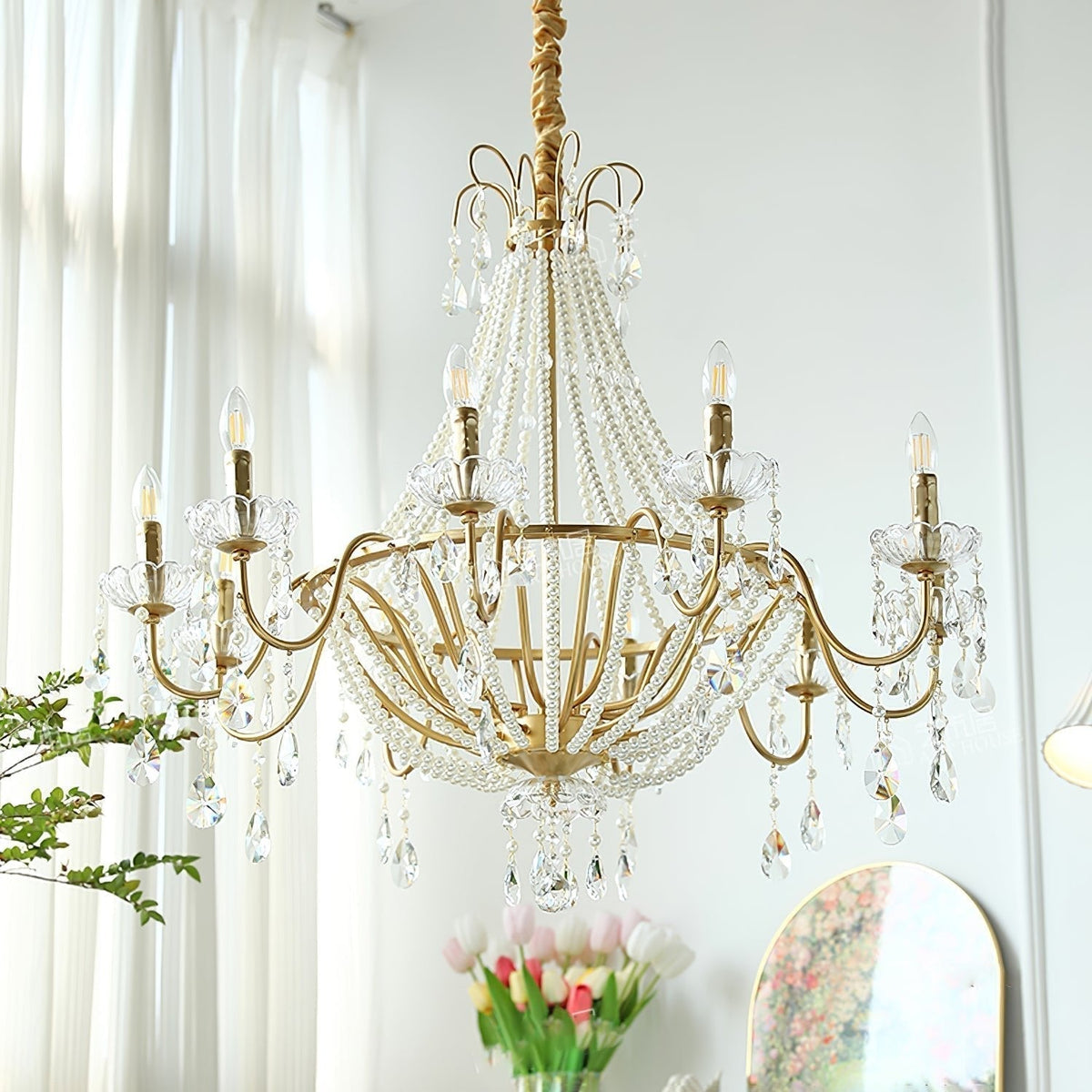 Eurvaros Lustre vintage en cristal et laiton - Neutralighting