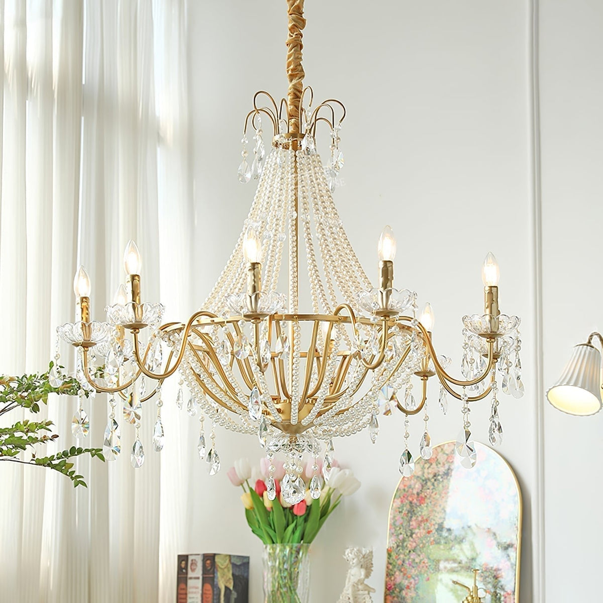 Eurvaros Lustre vintage en cristal et laiton - Neutralighting