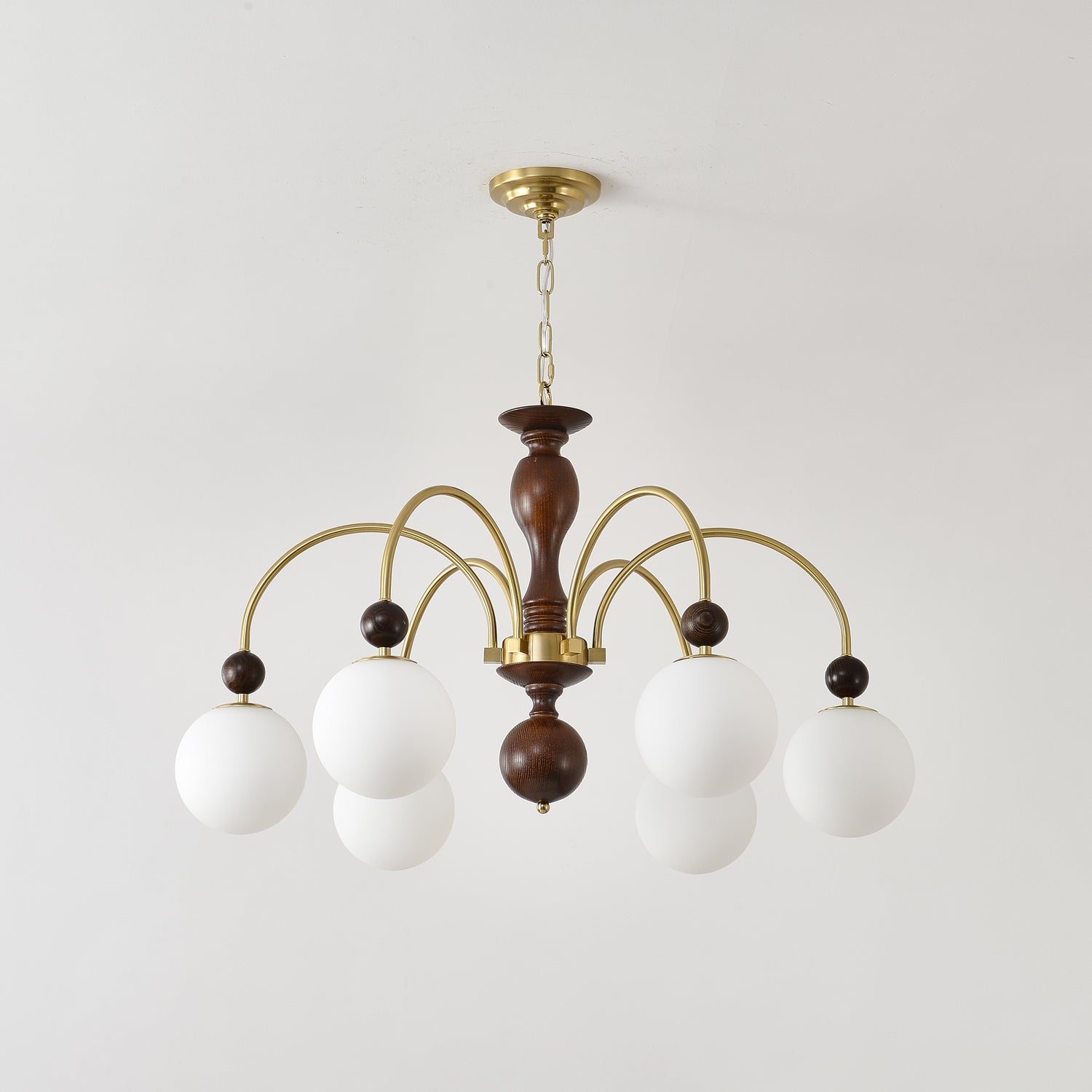 Lustra Suspension Lampe Globe en Noyer et Laiton Vintage - Neutralighting