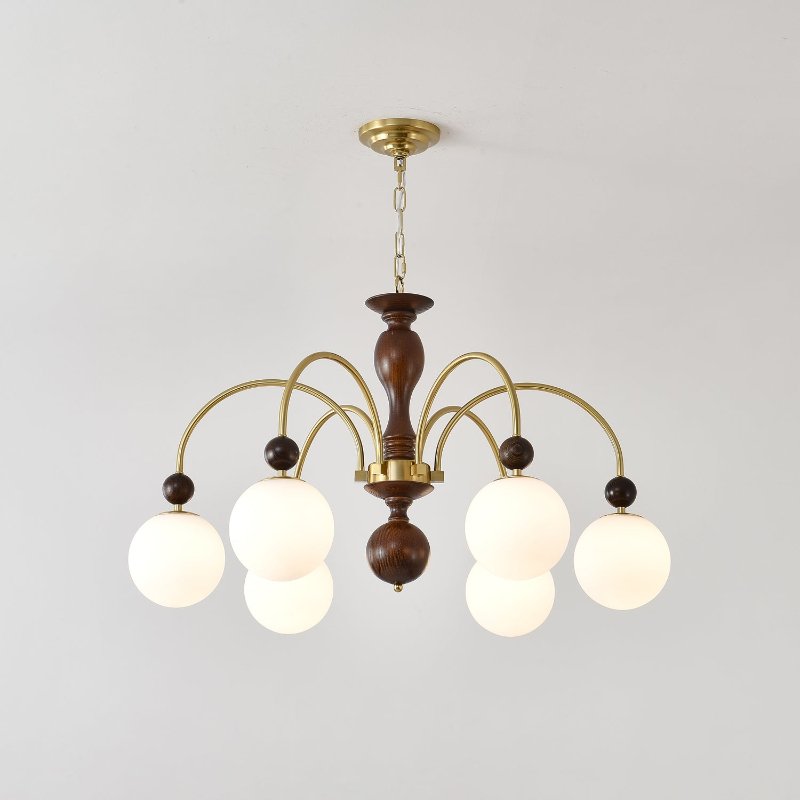 Lustra Suspension Lampe Globe en Noyer et Laiton Vintage - Neutralighting