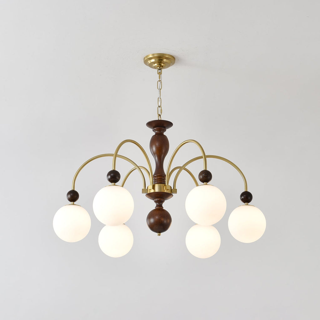 Lustra Suspension Lampe Globe en Noyer et Laiton Vintage - Neutralighting