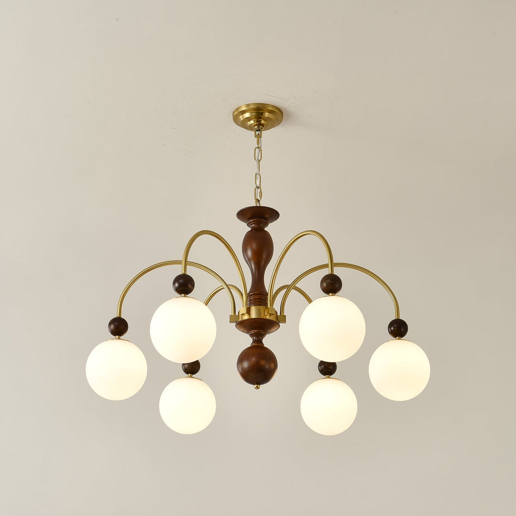 Lustra Suspension Lampe Globe en Noyer et Laiton Vintage - Neutralighting