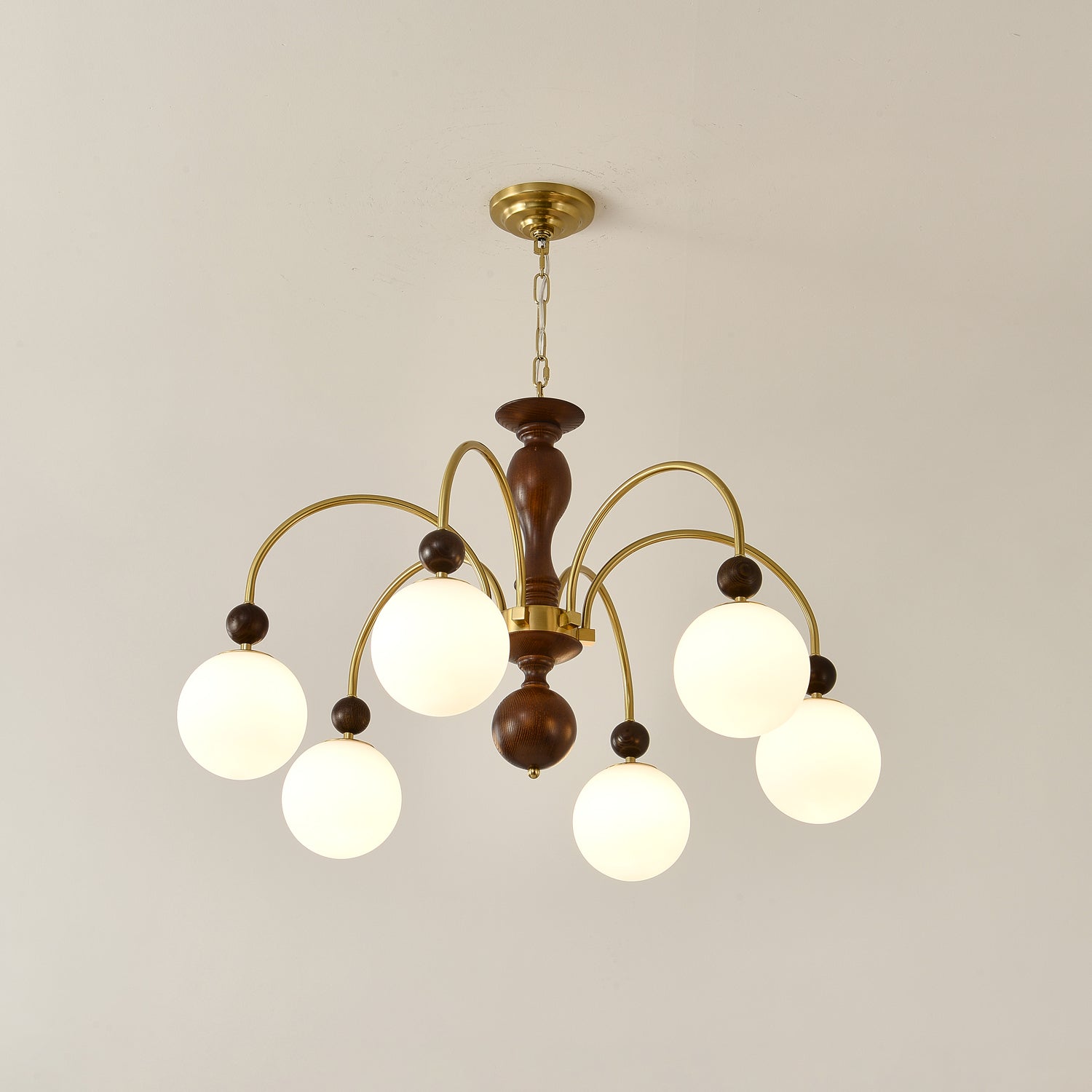 Lustra Suspension Lampe Globe en Noyer et Laiton Vintage - Neutralighting