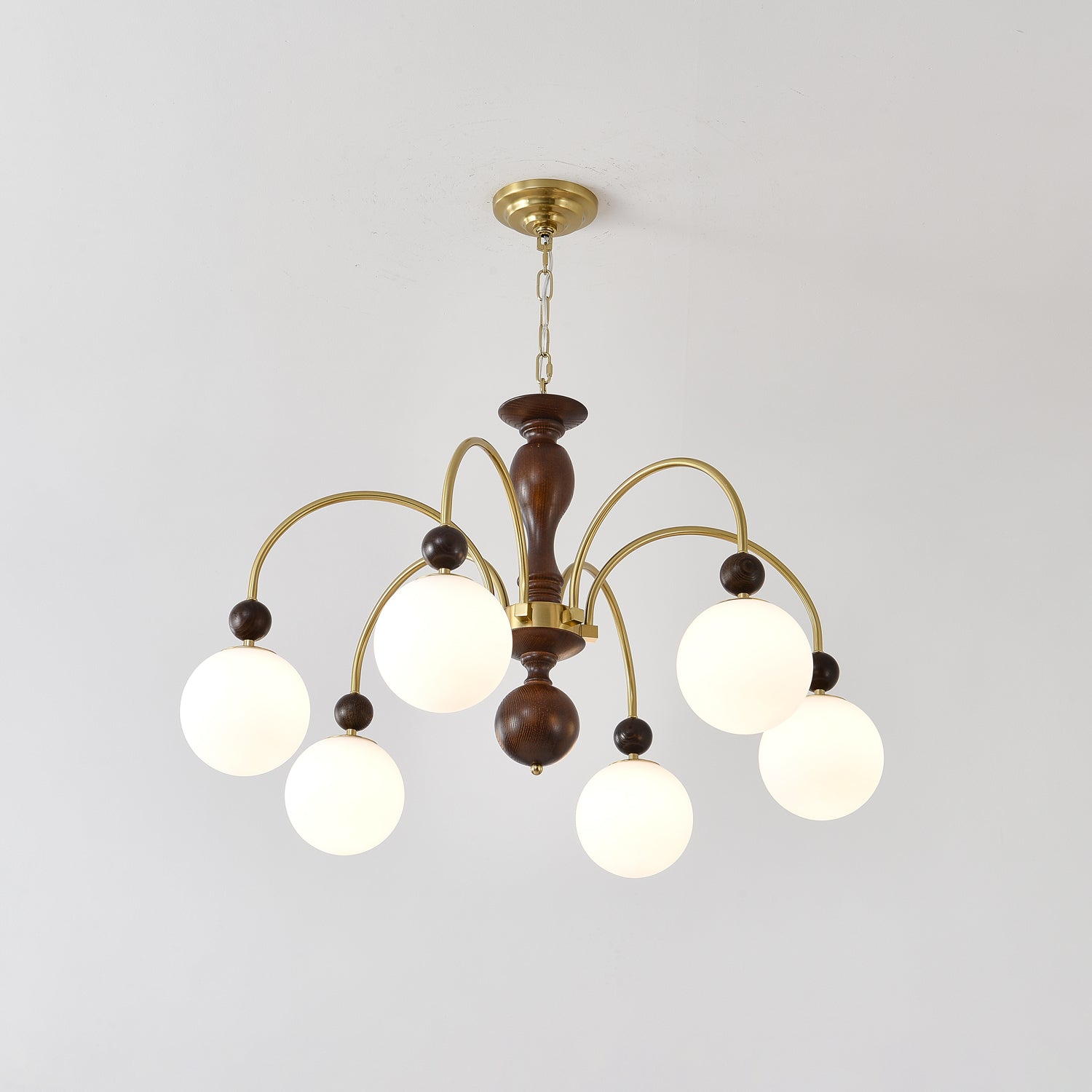 Lustra Suspension Lampe Globe en Noyer et Laiton Vintage - Neutralighting