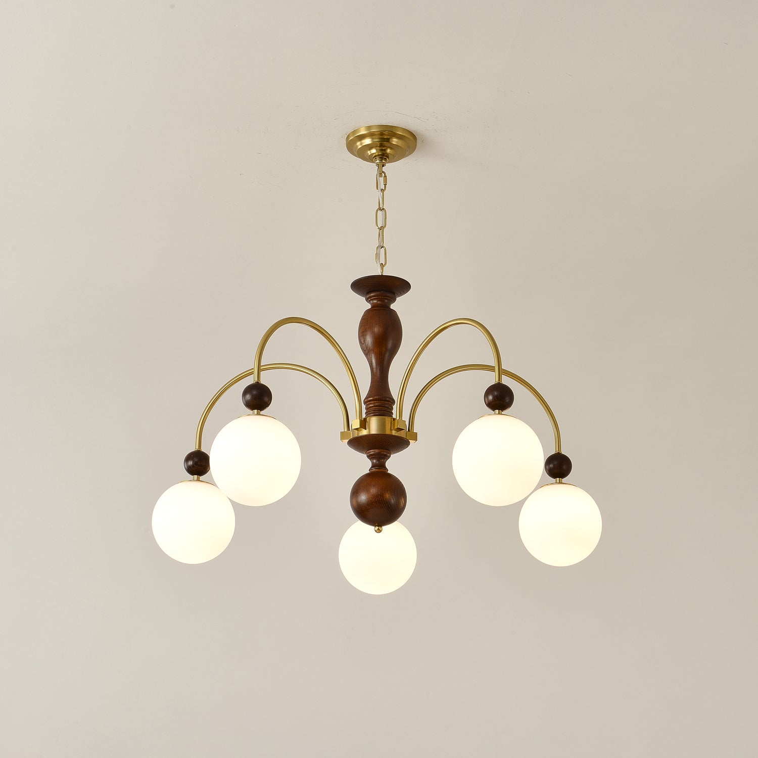 Lustra Suspension Lampe Globe en Noyer et Laiton Vintage - Neutralighting