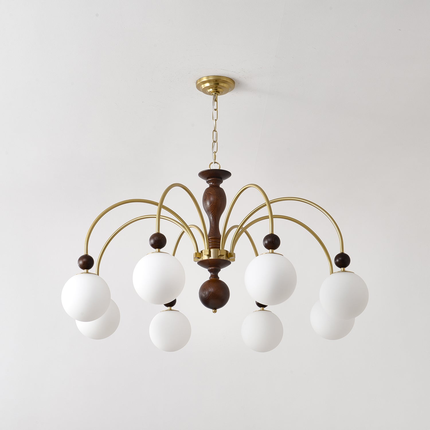 Lustra Suspension Lampe Globe en Noyer et Laiton Vintage - Neutralighting