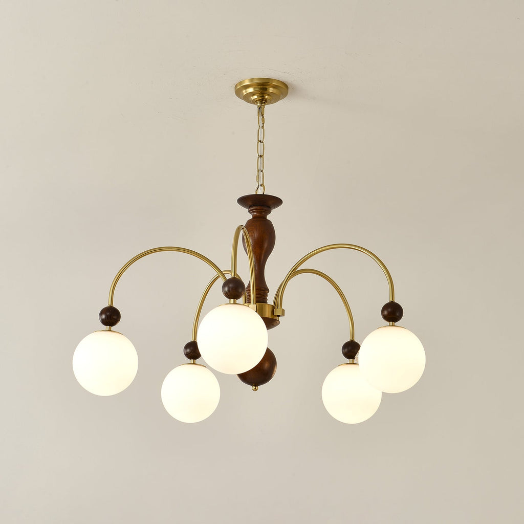 Lustra Suspension Lampe Globe en Noyer et Laiton Vintage - Neutralighting
