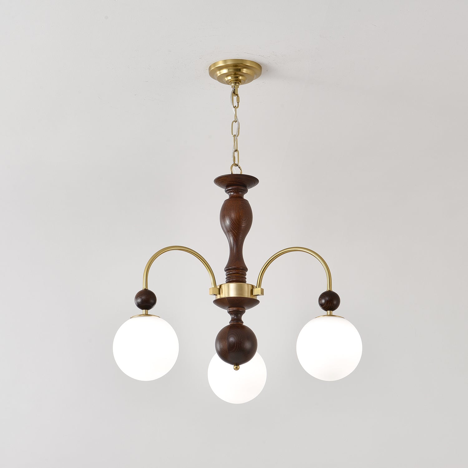Lustra Suspension Lampe Globe en Noyer et Laiton Vintage - Neutralighting