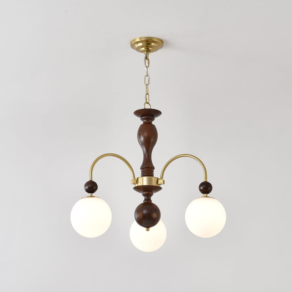 Lustra Suspension Lampe Globe en Noyer et Laiton Vintage - Neutralighting
