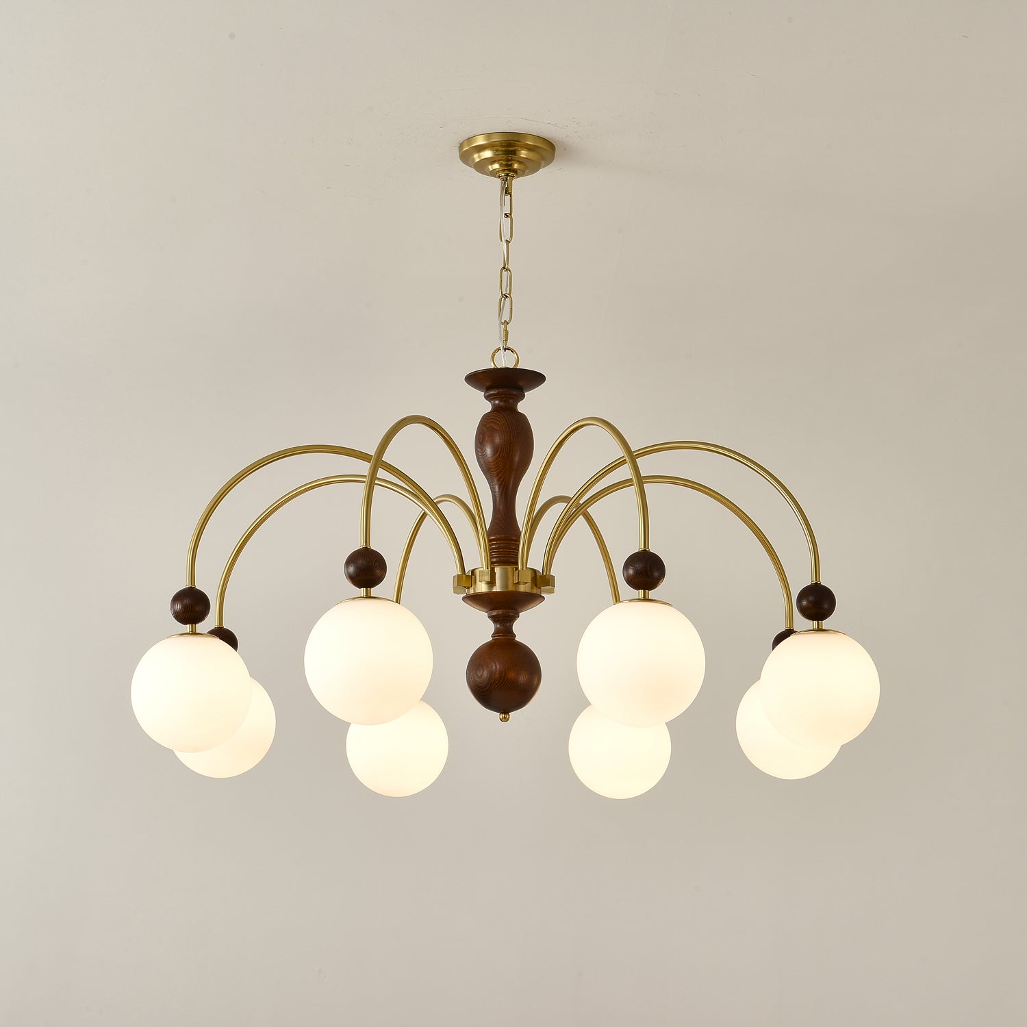 Lustra Suspension Lampe Globe en Noyer et Laiton Vintage - Neutralighting
