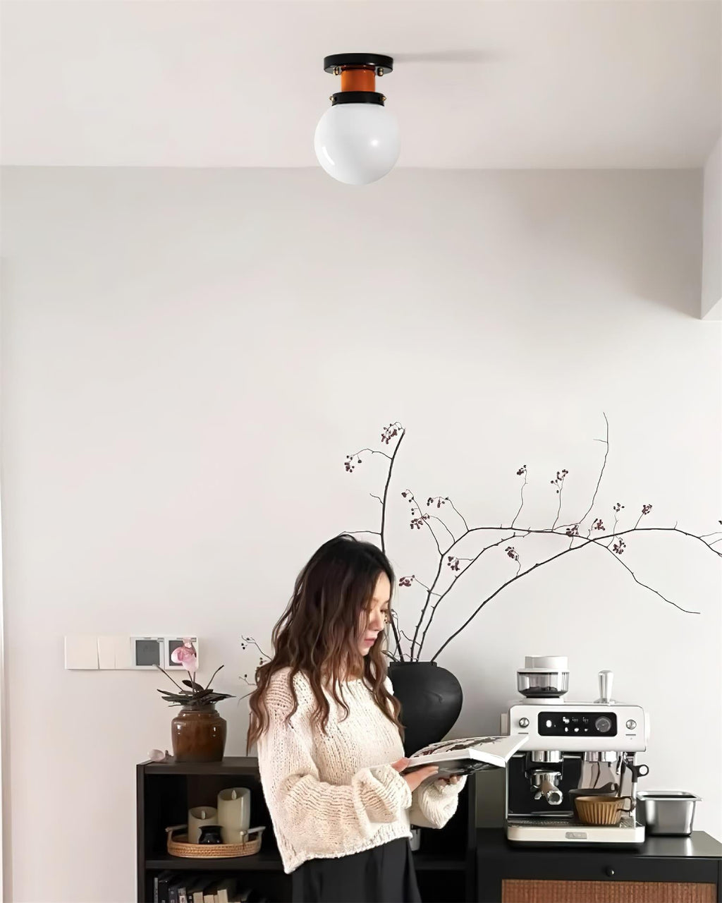 Aria Lumière de Plafond en verre Sphérique Orange et Noir - Neutralighting