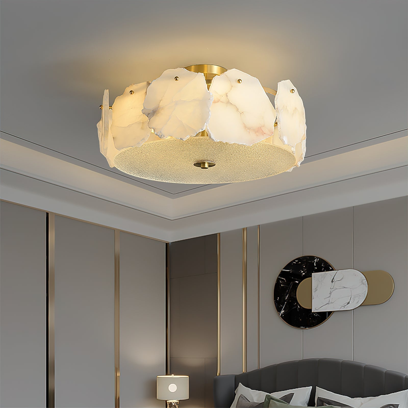 Zoruvys Sophistiqué Disque Plat Albâtre Verre Plafonnier - Neutralighting