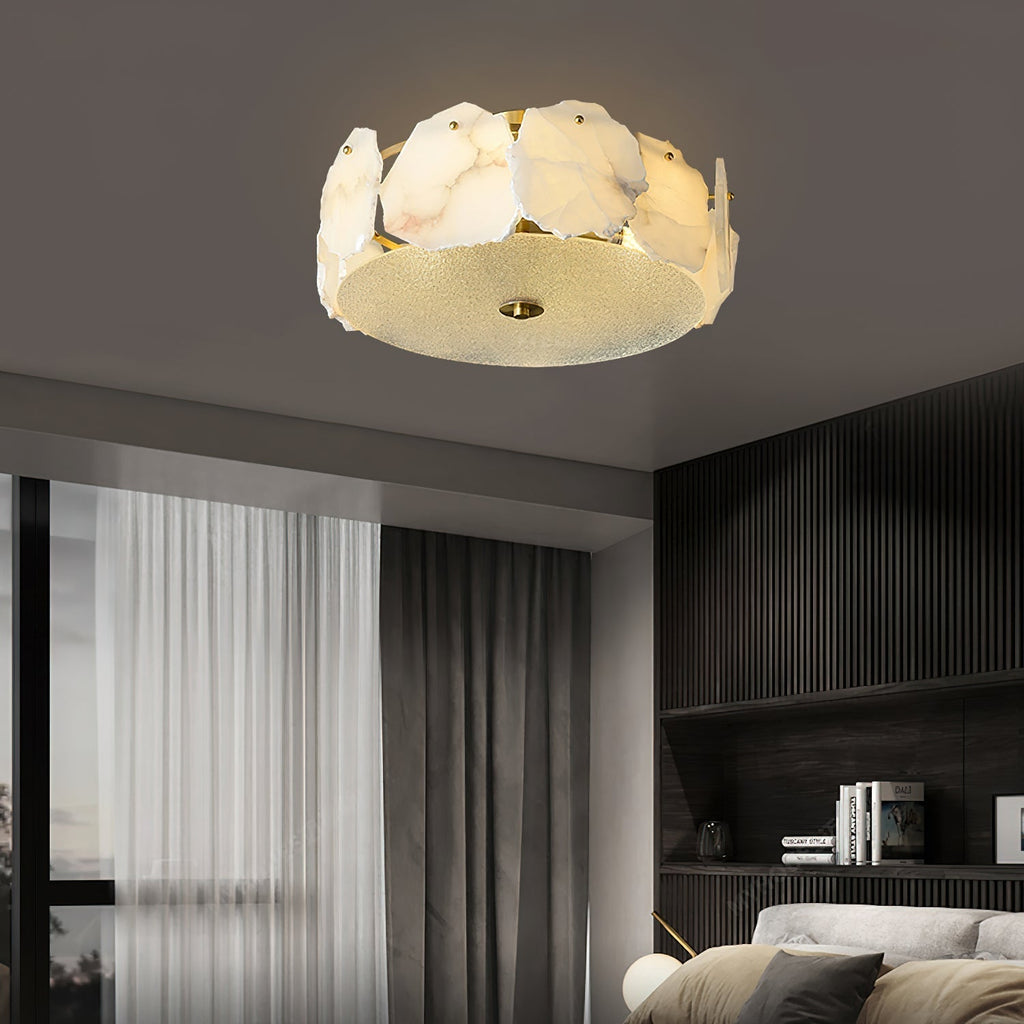 Zoruvys Sophistiqué Disque Plat Albâtre Verre Plafonnier - Neutralighting