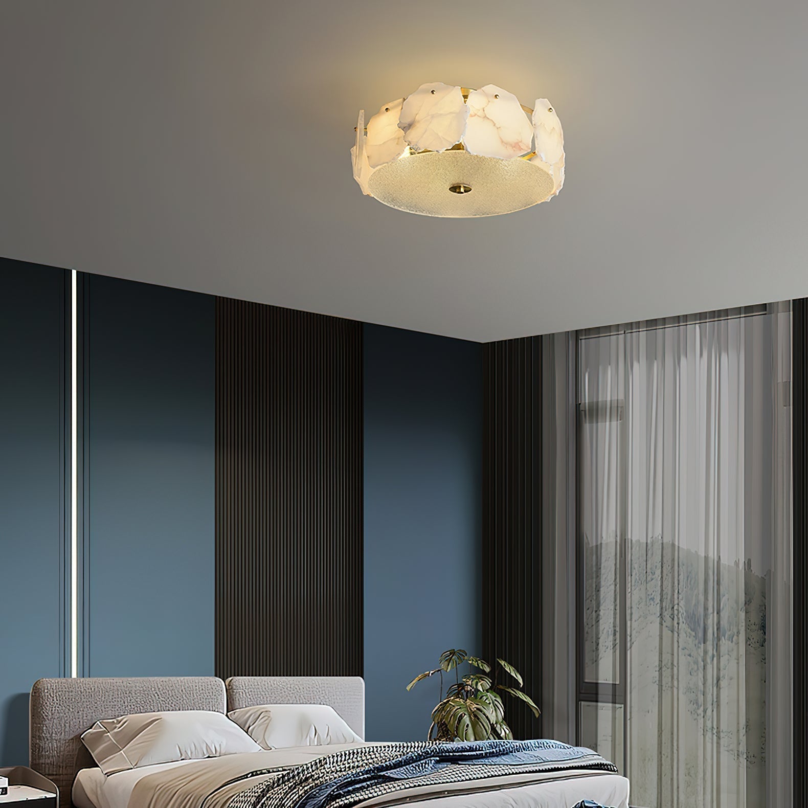 Zoruvys Sophistiqué Disque Plat Albâtre Verre Plafonnier - Neutralighting