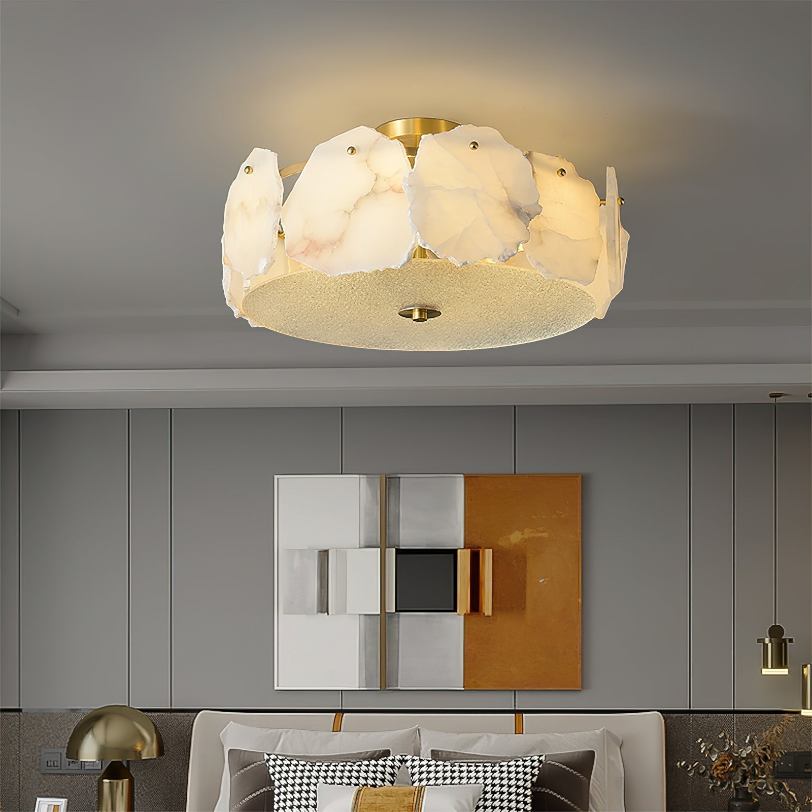 Zoruvys Sophistiqué Disque Plat Albâtre Verre Plafonnier - Neutralighting