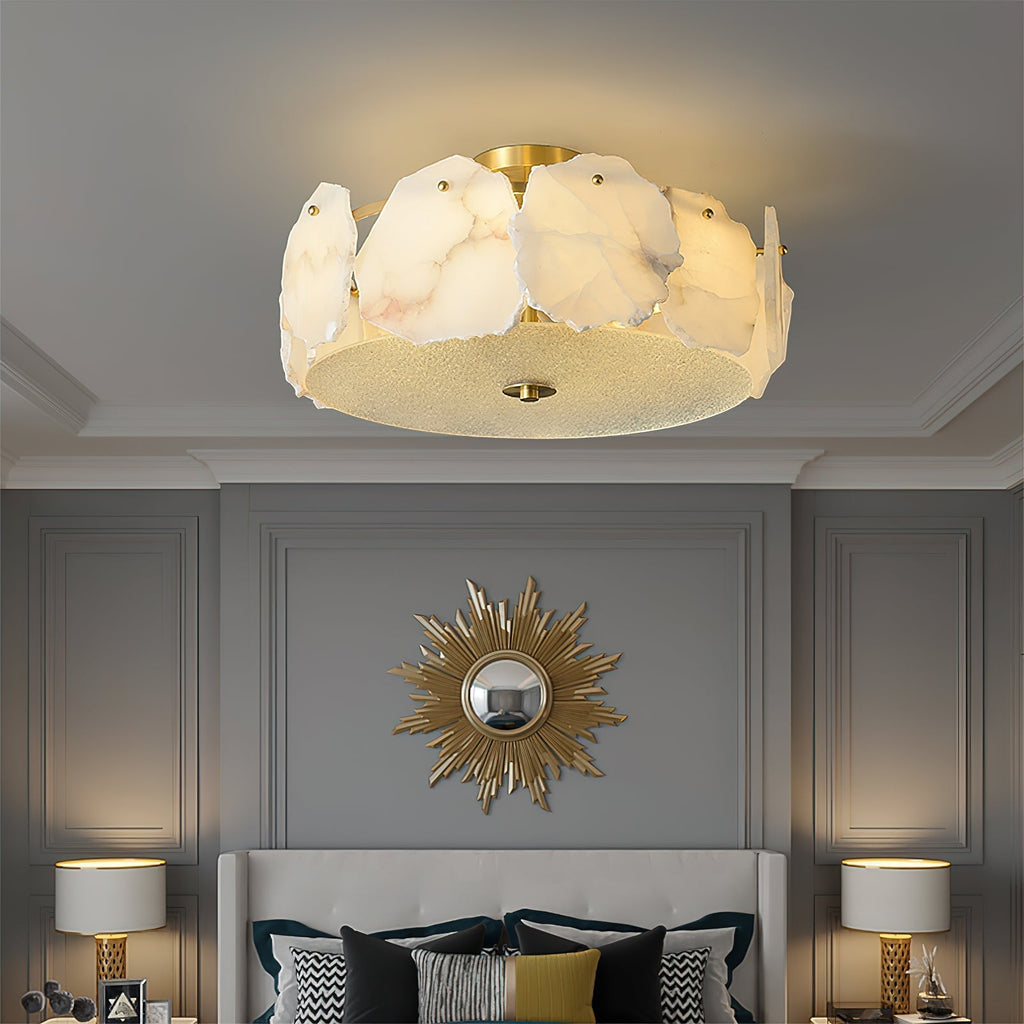 Zoruvys Sophistiqué Disque Plat Albâtre Verre Plafonnier - Neutralighting