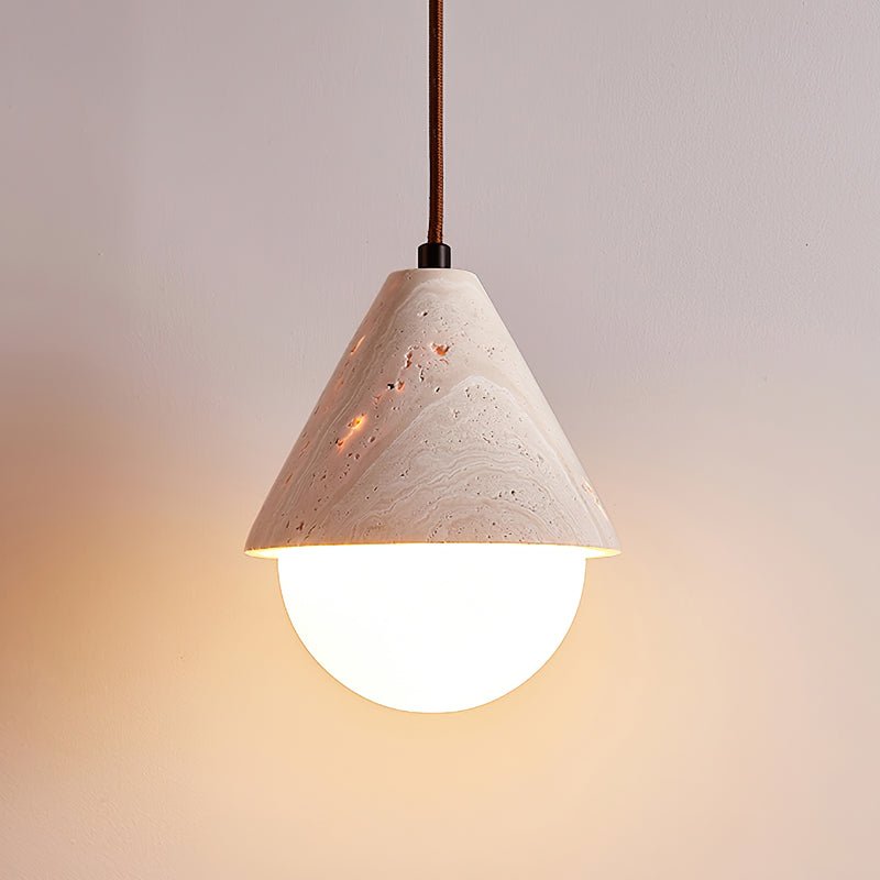 Cevynisra Suspension en Travertin Forme de Cône et Hémisphère - Neutralighting