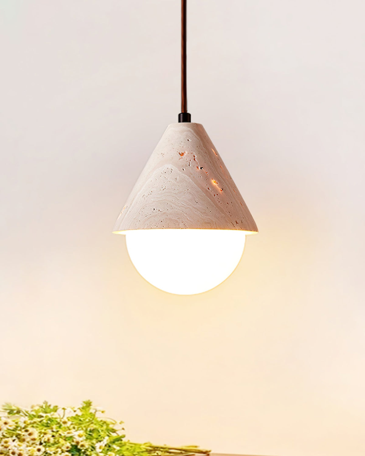 Cevynisra Suspension en Travertin Forme de Cône et Hémisphère - Neutralighting