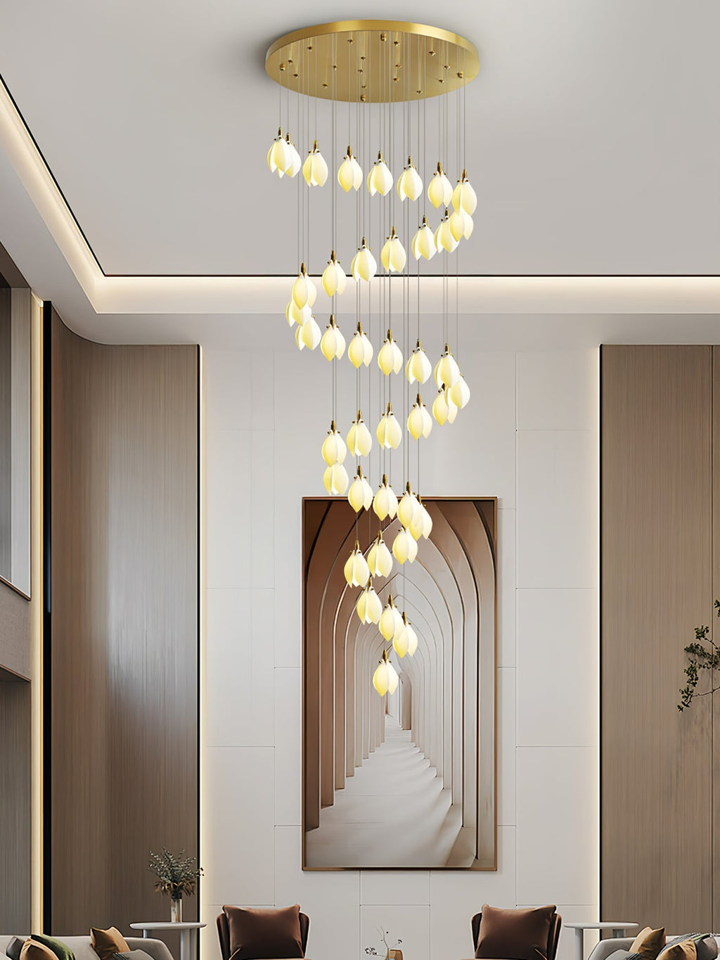 Caphayra Chandelier en Céramique Florale et Laiton - Neutralighting