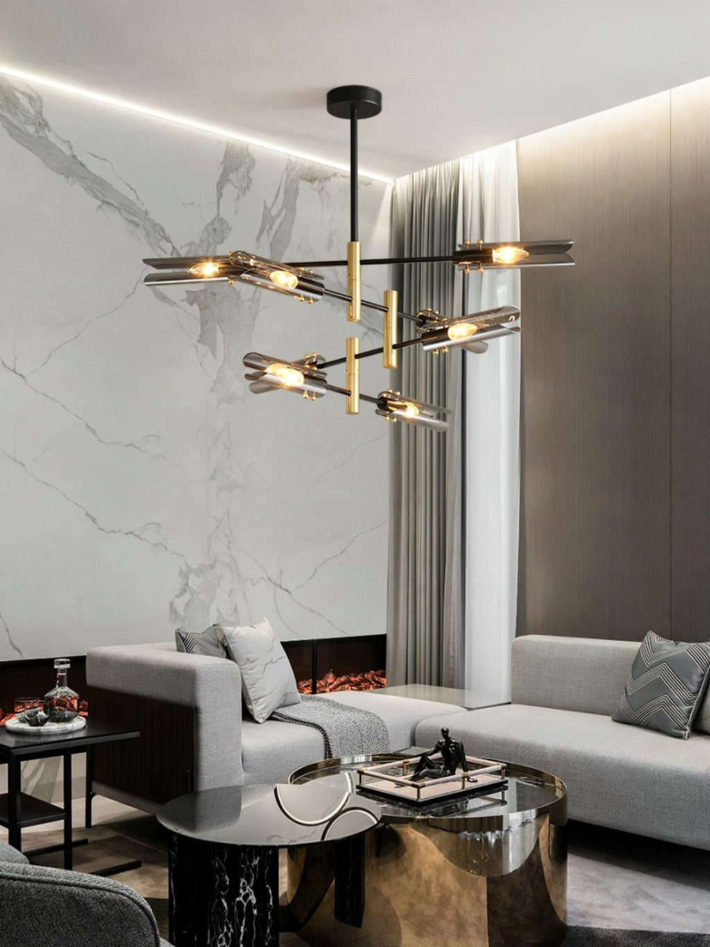 Lustra Chandelier Double 6-Luminaires Moderne - Neutralighting