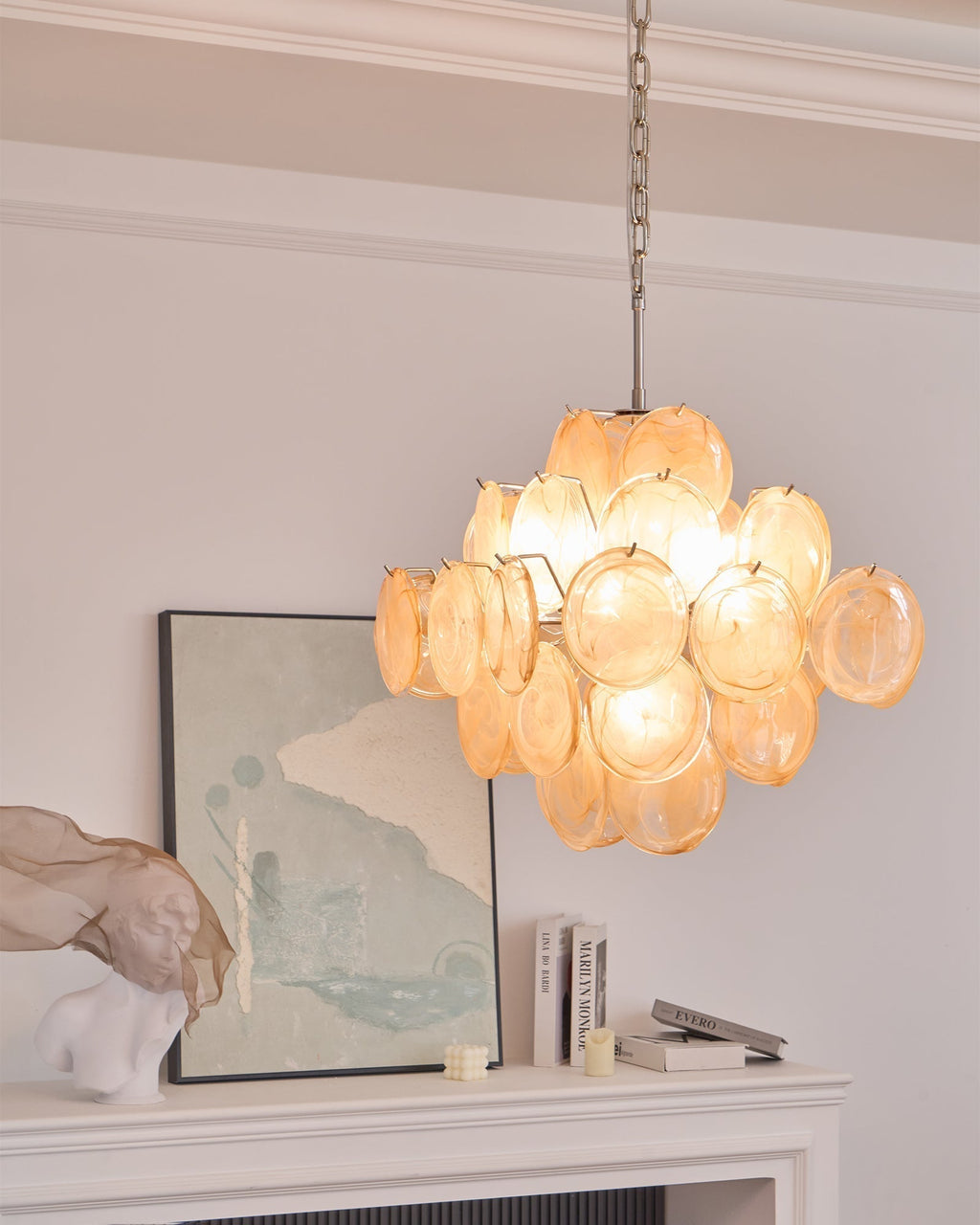 Aurora Lustre Abricot Murano Verre Disque Superposé Artistique - Neutralighting