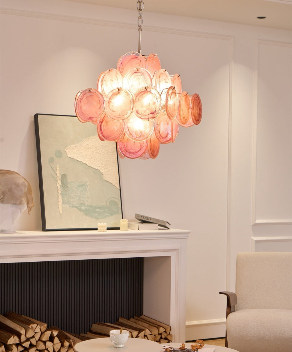 Aurora Lustre Rose Verre Disque Superposé Romantique - Neutralighting