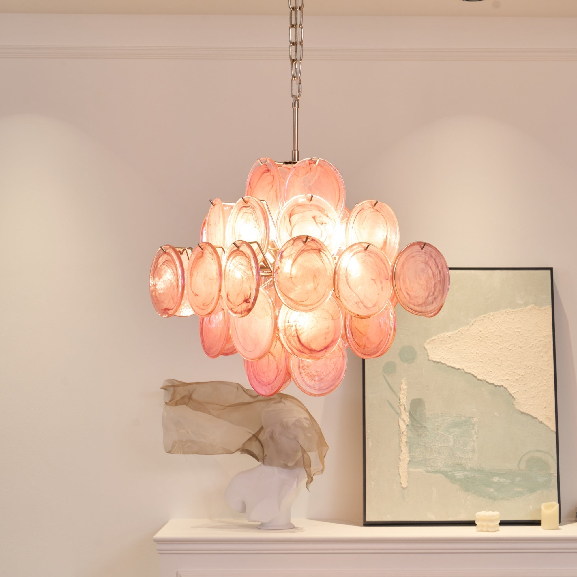 Aurora Lustre Rose Verre Disque Superposé Romantique - Neutralighting