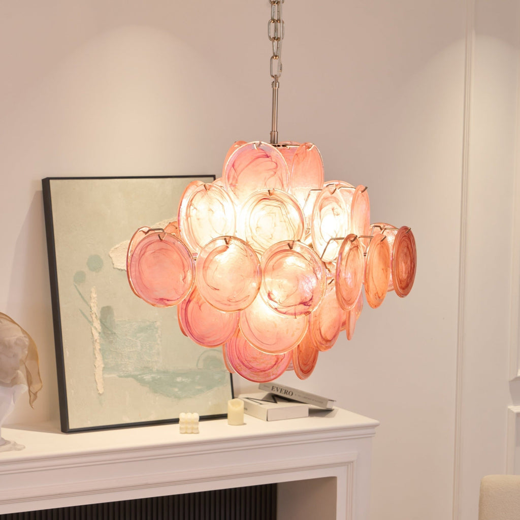 Aurora Lustre Rose Verre Disque Superposé Romantique - Neutralighting
