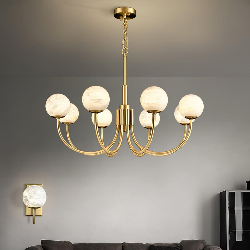 Mjolkuvys Moderne Minimaliste Globe Laiton Albâtre Lustre - Neutralighting
