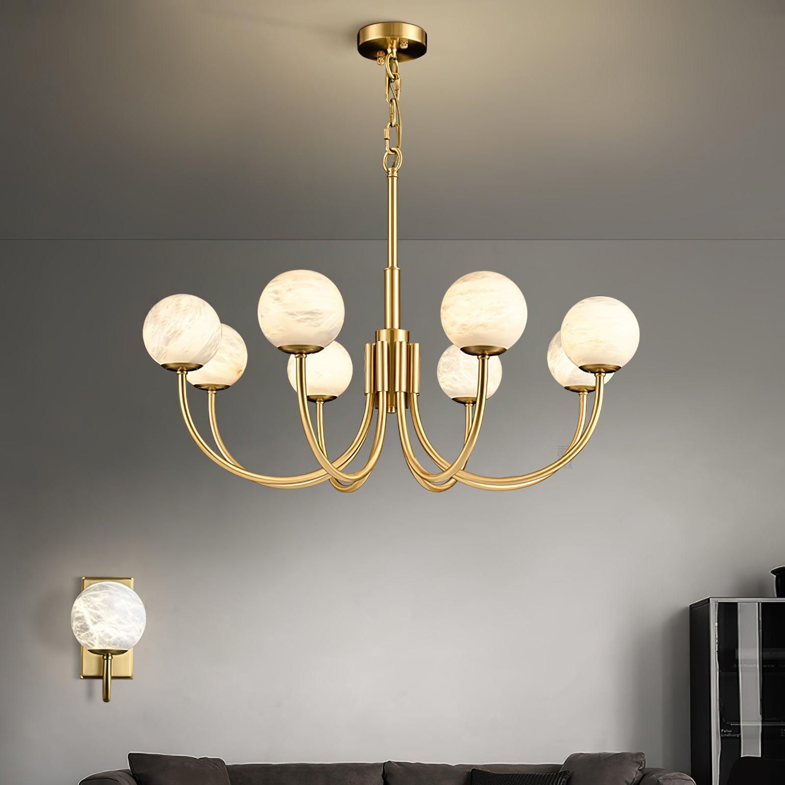 Mjolkuvys Moderne Minimaliste Globe Laiton Albâtre Lustre - Neutralighting