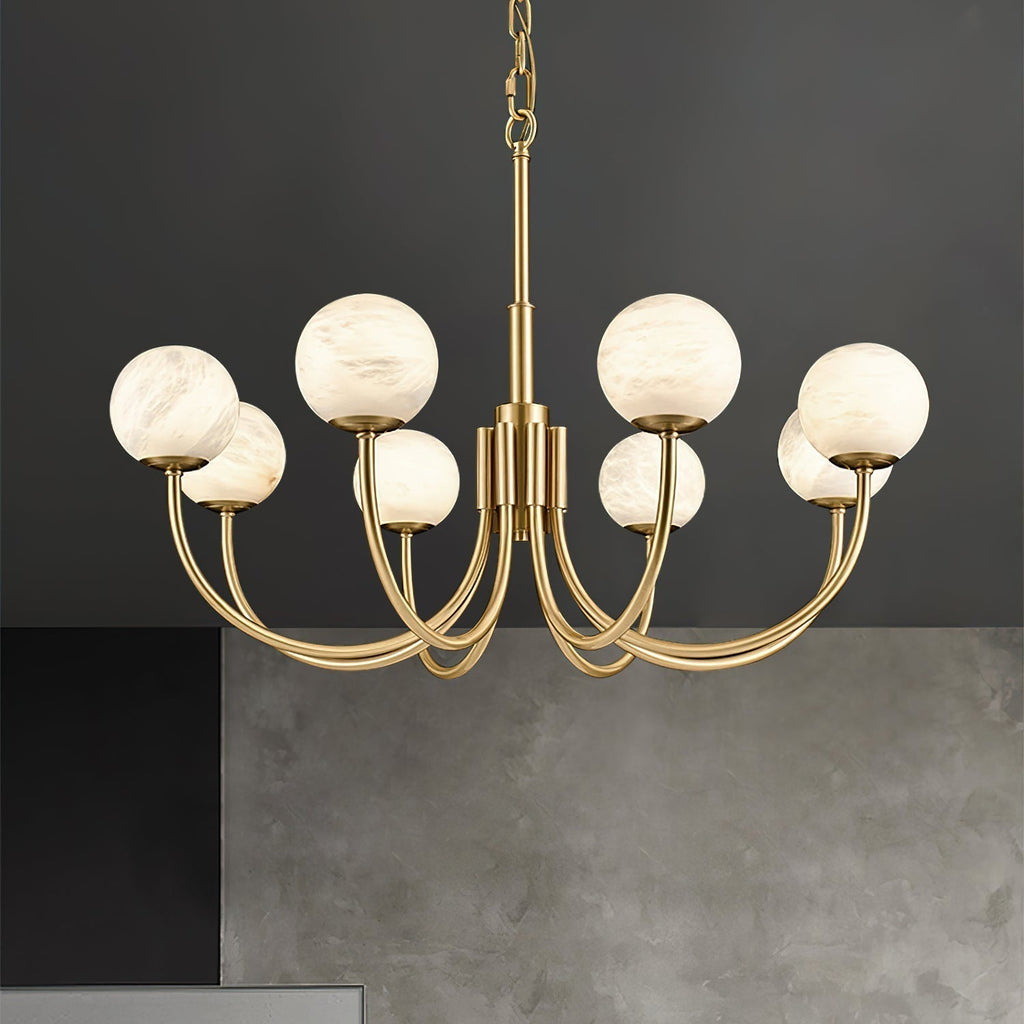 Mjolkuvys Moderne Minimaliste Globe Laiton Albâtre Lustre - Neutralighting