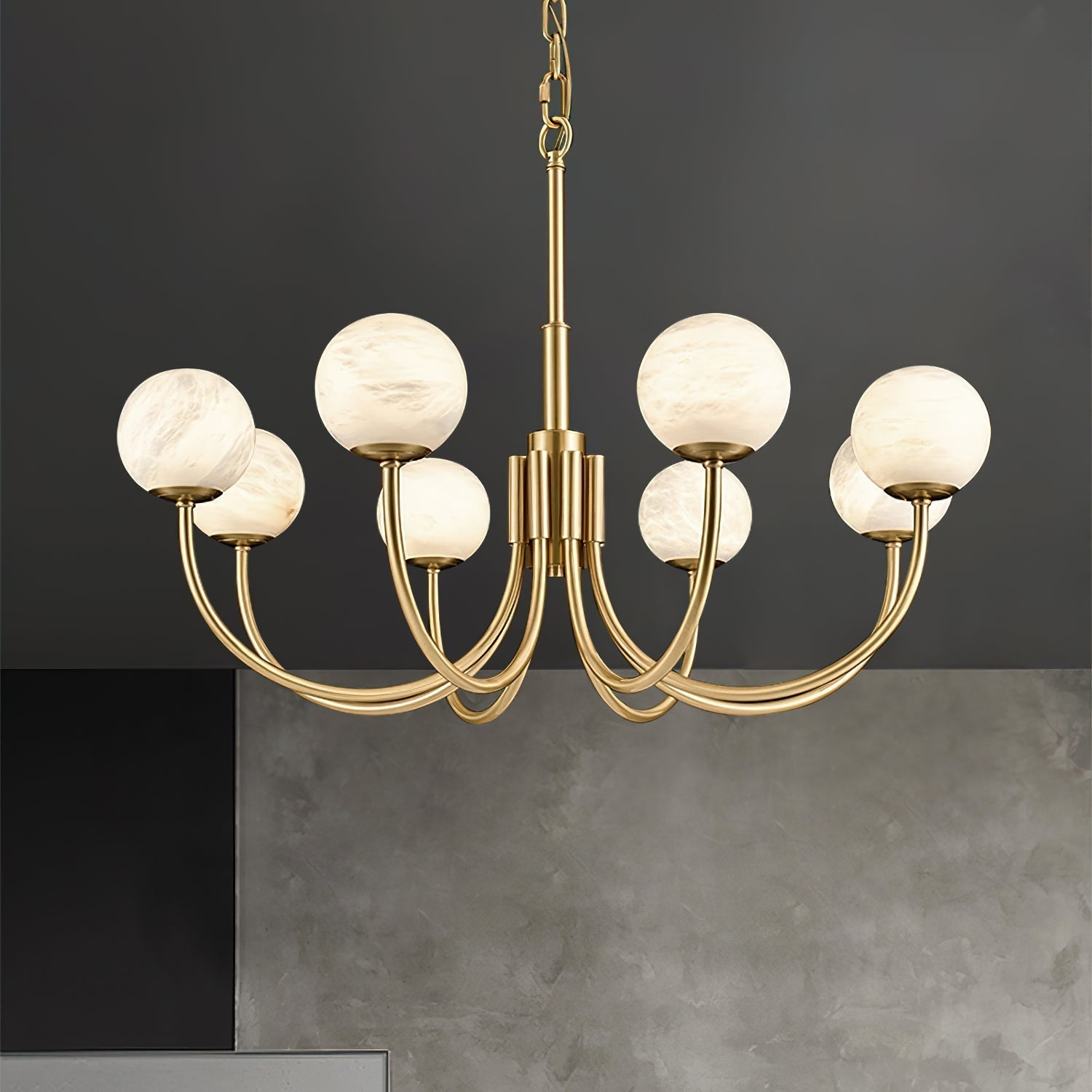 Mjolkuvys Moderne Minimaliste Globe Laiton Albâtre Lustre - Neutralighting